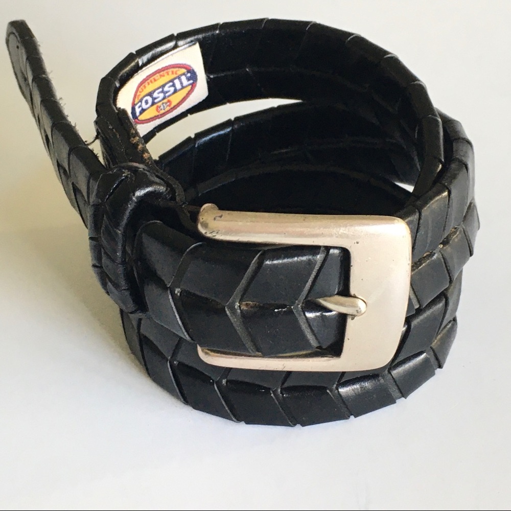 Fossil Youth Black Braided Silver Buckle Belt L/28